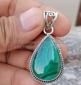 Colgante de malaquita natural, joyería de plata de ley 925, collar llamativo hecho a mano, collar con colgante de piedras preciosas, regalo - Product Image 2