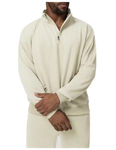 Sweat-shirt à capuche uni en coton de qualité supérieure, à manches longues et fermeture éclair 1/4, idéal pour l'automne - Product Image 5