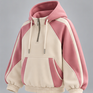 Ensemble de survêtement unisexe rose à séchage rapide et léger pour sports d'hiver, avec sweat à capuche demi-zip et pantalon cargo ample à cordon de serrage, deux pièces - Product Image 3