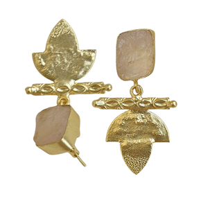 Boucles d'oreilles pendantes bohèmes plaquées or avec quartz rose en forme de plante, bijoux unisexes classiques vintage pour anniversaire - Product Image 2