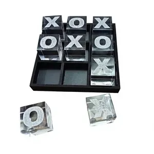 Échiquier moderne minimaliste XO carré en cristal noir et blanc, jeu de société géométrique en verre transparent Tic Tac Toe - Product Image 2