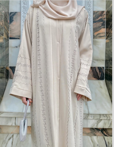 Lavender Modest Maxi Abaya Women's Long Sleeve <b>Ruffle</b> Detail Solid Color Polyester Vintage Party Wedding <b>Dress</b> Beaded Applique - Product Image 4