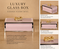 Boîte de rangement décorative en verre miroir rose pâle de luxe avec bouton de serrure, organiseur de bijoux haut de gamme, boîtes de rangement pour la vanité, décoration d'intérieur laquée