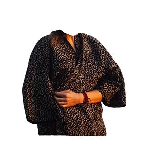 Kimono Style Leather Woven <b>Jacket</b> Ladies Reversible Spring Geometric <b>Pattern</b> Bomber Coat <b>Quilted</b> Hooded Custom - Product Image 2