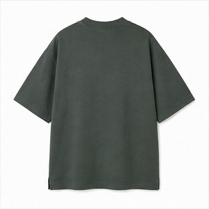 Camiseta Lisa Unisex al por Mayor, Color Verde Musgo Oscuro, Corte Holgado, Cuello Redondo, Ropa Casual Personalizada, Estilo Minimalista Moderno, Verde Bosque - Product Image 2