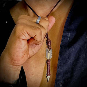 Vintage Alloy Gold Wrapped <b>Arrow</b> Pendant <b>Necklace</b> with Adjustable Pure Leather Cord for Men - Product Image 1