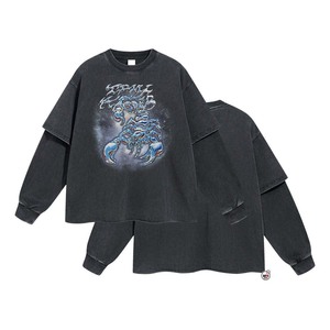 Sudadera Oversize Gris de Manga Larga con Cuello Redondo y Estampado de Escorpión Azul, Estilo Casual Urbano para Hombre, Camisetas Dobles de Alta Calidad - Product Image 1