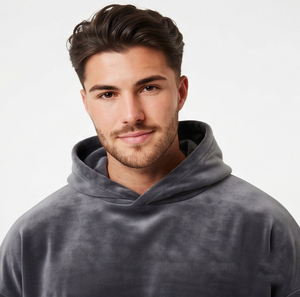 Wholesale Custom Velvet <b>Men</b> Pullover Hooded Solid Street Wear Heavy Weight Winter 100% Cotton Drawstring Waist Baggy <b>Tracksuit</b> - Product Image 5