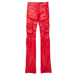 Pantalones de Cuero para Hombre, Más Vendidos, con Múltiples Bolsillos, Cierre de Botones, Diseño Sencillo, Estilo Casual, Corte Recto - Product Image 2