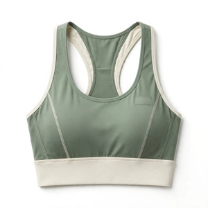 AMKOOR Sujetador deportivo sin costuras para mujer, color verde oliva, elástico en cuatro direcciones, espalda cruzada, sin aros, transpirable, nailon y elastano - Product Image 4