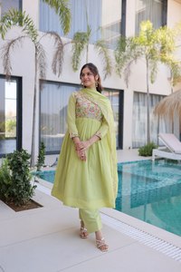 Awesome Sky Blue <b>Bead</b> Embroidered Chanderi Women's Party Ankle-Length Reversible Gown <b>Set</b> - Product Image 6