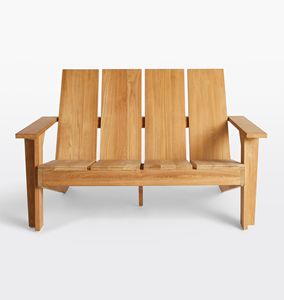 Banc d'extérieur en teck massif 2 places avec dossier haut, chaise de jardin pour terrasse - Product Image 1