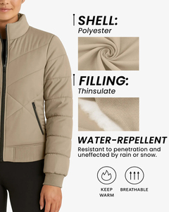 OEM Factory Prices <b>Womens</b> Beige Quilted <b>Puffer</b> <b>Jacket</b> Winter Stand Collar Zip Up Thick Coat Customized <b>Puffer</b> Coat - Product Image 6