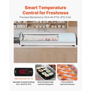 Vetrina Refrigerata Commerciale da 1.8 Cu.ft per Sushi con 5 Vaschette, Espositore da Banco con Vetro Curvo e Illuminazione LED - Product Image 4