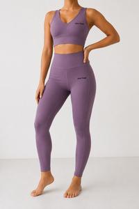 Women Plus Size Solid Purple Scoop Neck Racerback Sports Bra 2 Piece for Yoga Set Mid Waist Sleeveless Full Length Leggings - Product Image 4