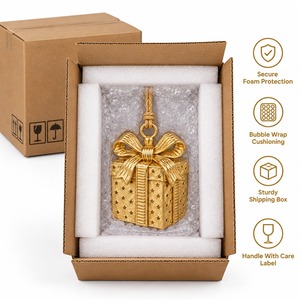กล่องของขวัญโลหะสีทองหรูหรา ประดับลายดาว สำหรับตกแต่งต้นคริสต์มาส - Product Image 2