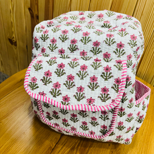 Premium cotton quilted backpack floral block print travel daypack lightweight women <b>college</b> office backpack custom size manufact - Product Image 5