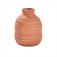 Vase en céramique Art Déco côtelé en terre cuite, fait main, texture tourbillonnante horizontale, finition mate transparente, vase décoratif en pierre pour table