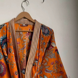 Women Long Bath Gown Beachwear Cover-<b>Up</b> Hand Printed Cotton Kimono Robe Pure Cotton Printed Kimono Robe Dressing Gown - Product Image 2