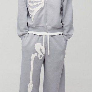 Ensemble de survêtement gris à capuche pour homme Econex Sports, imprimé squelette, coupe droite, décontracté, sweat-shirt et pantalon, pour le printemps, 100% coton - Product Image 5