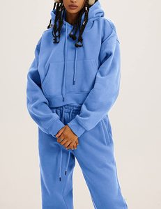 Nuevo Conjunto Deportivo de Dos Piezas para Mujer, Talla Grande, Color Sólido, Sudadera con Capucha Corta y Pantalones Jogger a la Moda - Product Image 3