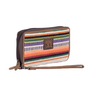 Wholesale Supply Dhurrie Cotton Canvas Jean Ikat Cloth Material Leather Clutch Wristlet RFID Mobile Wallet Affordable RFID <b>Purse</b> - Product Image 3