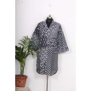 Robe de soirée midi pour femme, respirante, écologique, 100% coton, imprimé floral, manches 3/4, col en V, boutonnée, à découpes numériques - Product Image 1