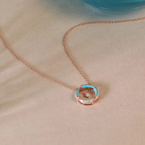 Sky Halo Diamond Necklace with Sculpted Rose Gold Circular <b>Frame</b> and <b>Floating</b> Floral Center Design - Product Image 1