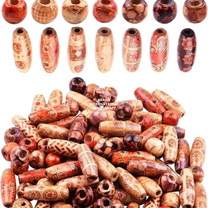 Cuentas de Madera Redondas con Patrón Impreso, Cuentas de Madera Ovaladas de Color Madera, Cuentas de Madera con Forma y Tamaño Específicos, Producto Artesanal Indio - Product Image 2