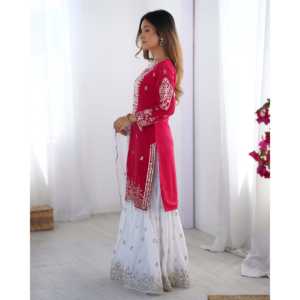 Conjunto de ropa de fiesta de diseñador para mujer con top Plazzo bordado y aspecto elegante Dupatta - Product Image 6