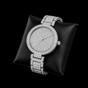 Montre-bracelet de luxe en acier inoxydable argenté, sertie de moissanite ronde, style Hip Hop, bijou de mode haut de gamme, objet de collection - Product Image 3