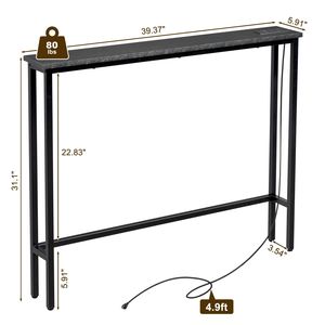 39.4 sottile \ "consolle presa di corrente da tavolo porte USB 5.9 \" divano di ricarica tavolo ingresso stretto soggiorno struttura in metallo divano nero - Product Image 5