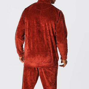 <b>Men's</b> Red <b>Velvet</b> Full Zip Tracksuit <b>Jacket</b> Stand Collar Side Pockets Casual Autumn Wear Solid Color Breathable 100% Polyester - Product Image 4