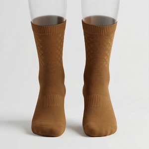 Crew <b>Socks</b> Solid Color Breathable Knitted Regular Style Adult Casual Wear Brown - Product Image 1