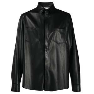 Custom Men <b>Long</b> Sleeve <b>Leather</b> Shirt with Two Front Patch Pockets Finished Breathable Windproof Casual - Product Image 4