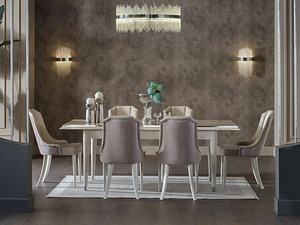 Modern Luxury Solid Teak <b>Wood</b> <b>Dining</b> Room Set <b>Extendable</b> 6 Chairs Rectangle <b>Table</b> Contemporary Villa Apartment Entry Home - Product Image 2