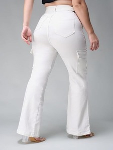 Fashionable Women's Denim <b>Boot</b> Cut Jeans White Eco-Friendly Vintage Modern Trendy Knee-Length - Product Image 3