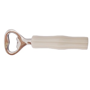 Gadgets modernos para cocina y mesa-abrebotellas de acero inoxidable pulido alto con mango de resina blanca - Product Image 1