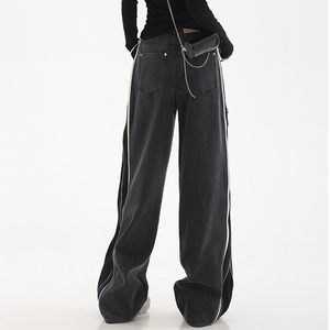 Pantalones vaqueros rectos de mezclilla estilo streetwear con múltiples bolsillos, pierna ancha, cintura alta, holgados, con cremallera, acampanados, vintage, para mujer, tipo cargo - Product Image 5