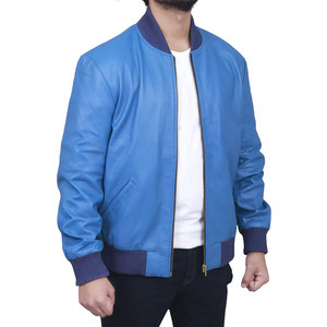 <b>Men's</b> Blue PU Bomber <b>Jacket</b> Casual Zipper Closure Turn-Down Collar Winter Wear OEM/ODM Service <b>Leather</b> <b>Jacket</b> For Sale - Product Image 4