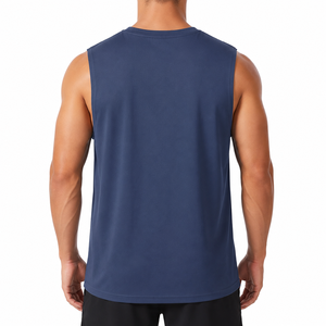 2026 New Men's Solid <b>Navy</b> Blue Sleeveless Tank <b>Top</b> O-Neck Knitted Breathable Casual Workout Wear - Product Image 6