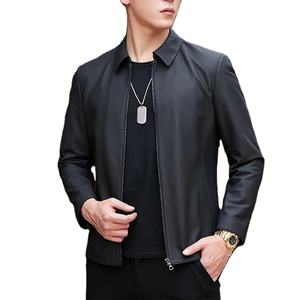 Chaquetas de cuero genuino para hombre de moda 2024, chaqueta de hombre de color sólido de gamuza de otoño, chaqueta de hombre de cuero informal simple popular. - Product Image 1