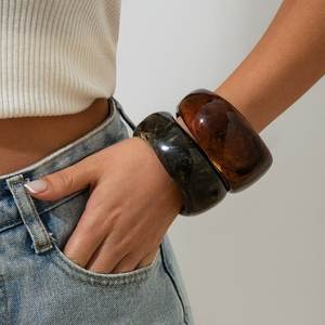 Handmade Vintage Resin Bangle <b>Bracelet</b> with Carved Floral and Geometric Design <b>Crystal</b> & Rhinestone Trendy Women's Gift - Product Image 6