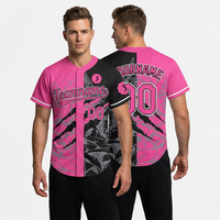 Maillots de baseball personnalisés à manches courtes pour hommes, vente en gros, rose et noir, fabricant OEM, fournisseur, 100% polyester, antibactérien