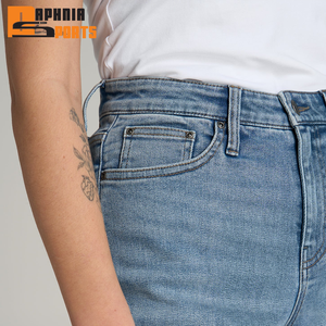 Shorts en jean taille haute pour femme, mi-cuisse, décontractés d'été, brodés, délavés, coupe skinny droite, respirants - Product Image 2