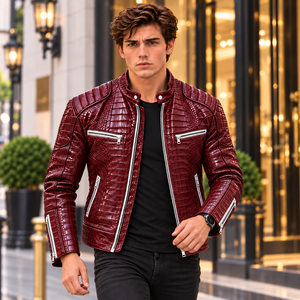 Mens <b>Burgundy</b> for Embossed Genuine <b>Leather</b> Breathable Vintage Biker <b>Jacket</b> Luxury Motorcycle Coat Custom OEM Wholesale - Product Image 1