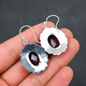 Customised <b>Red</b> Garnet LAB-CREATED 925 Sterling Silver <b>Earrings</b> 1.9" Handmade Gemstone Jewelry Antique Fine <b>Earring</b> Gift for Wome - Product Image 3