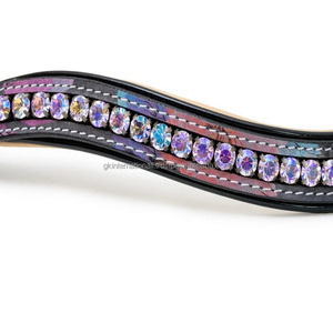 Banda de ceja de caballo de cuero acolchado de lujo cristales de canal vacío banda decorativa de CEJA mega Bling Para Caballo con cierre de bucle a presión - Product Image 3