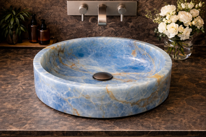 Natural Blue Onyx Stone Modern Eco-Friendly Luxury Vessel Sink Bathroom Countertop <b>Basin</b> Handmade Wash <b>Basin</b> - Product Image 4