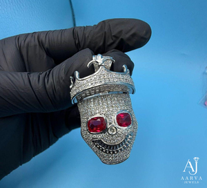 Silver Crown <b>Skull</b> Pendant with Moissanite Charm Necklace Gold Plated Hip Hop Style Micro Insert Inlay Unisex <b>Gift</b> - Product Image 3